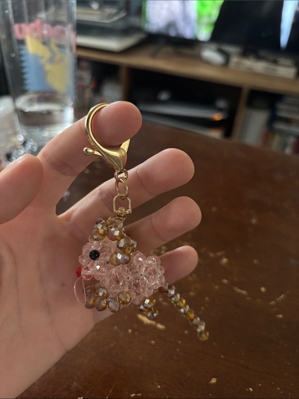 Beaded Pink Mouse Keychain Charm
